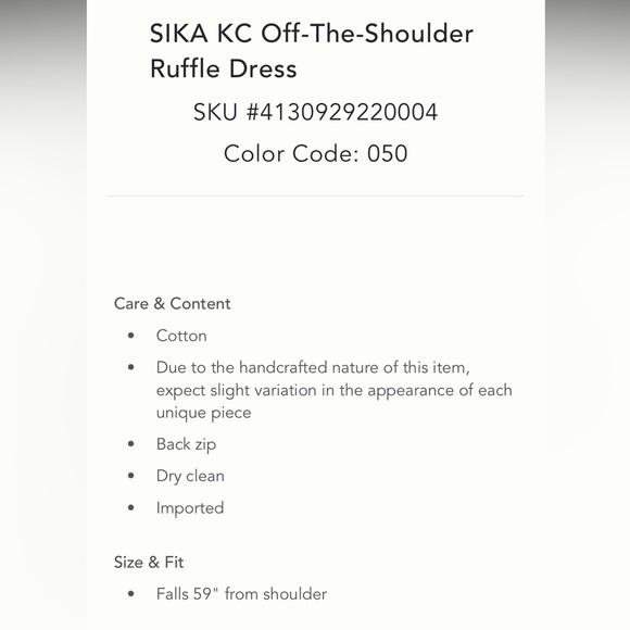 Anthropologie NWT SIKA KC Off-The-Shoulder
Ruffle Dress size 4. - Picture 5 of 5